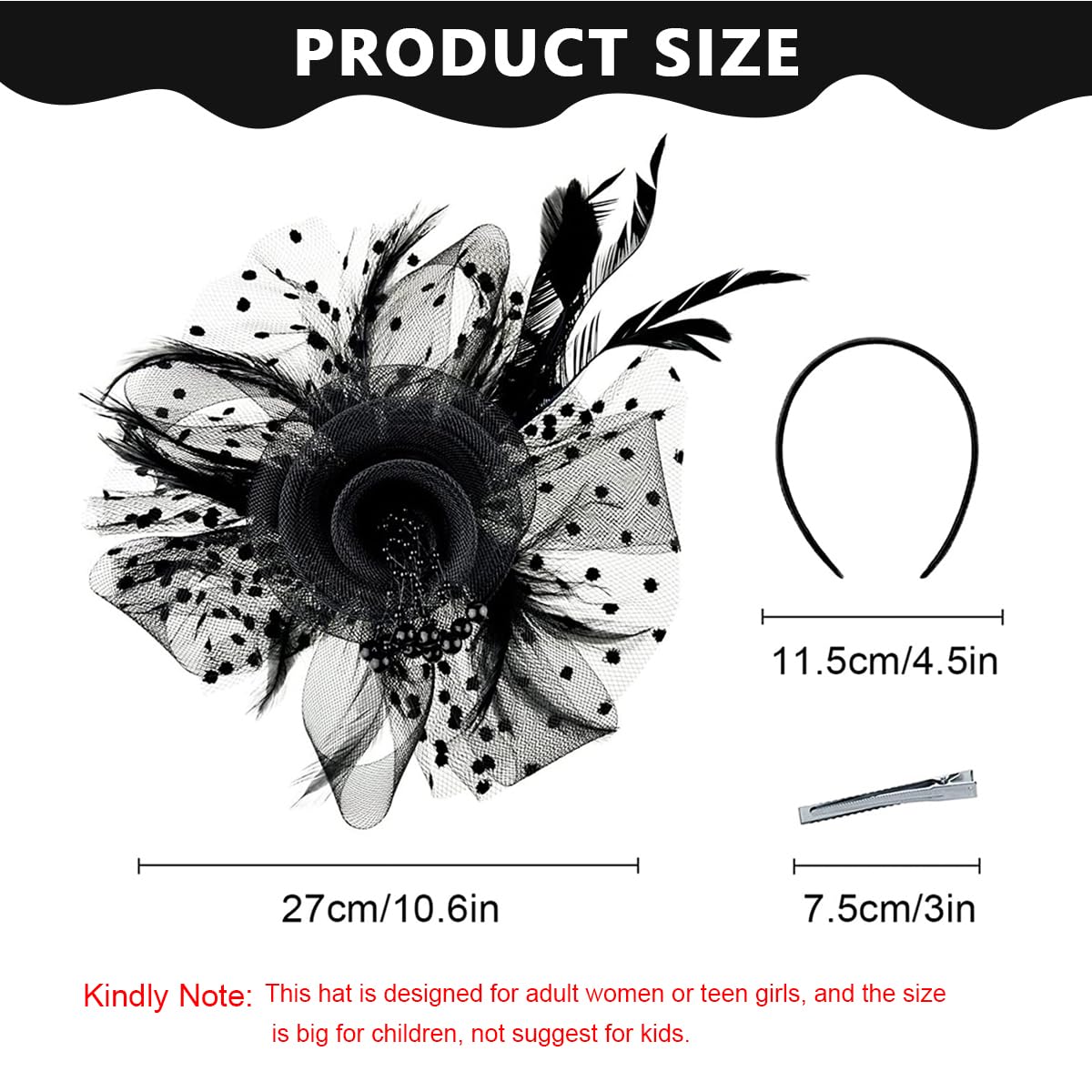 PALAY Fascinator Hats for Women, Cocktail Tea Party Hat, Clip/Headband Flower Fascinator with Mesh Veil, Vintage Feather Headwear for Wedding Halloween - Black PALAY Fascinator Hats for Women, Cocktail Tea Party Hat, Clip/Headband Flower Fascinator with Mesh Veil, Vintage Feather Headwear for Wedding Halloween - Black